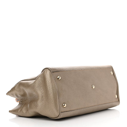 Gucci Metallic Pebbled Calfskin Medium Bamboo Shopper Tote Golden Beige 4 of 13
