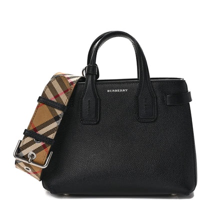 Burberry Derby Calfskin House Check Small Banner Tote Black 1 of 12