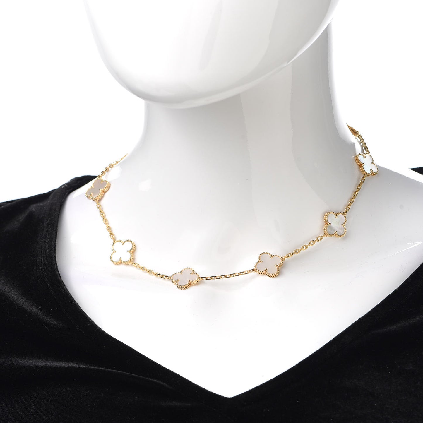 18K Yellow Gold Mother of Pearl 10 Motifs Vintage Alhambra Necklace