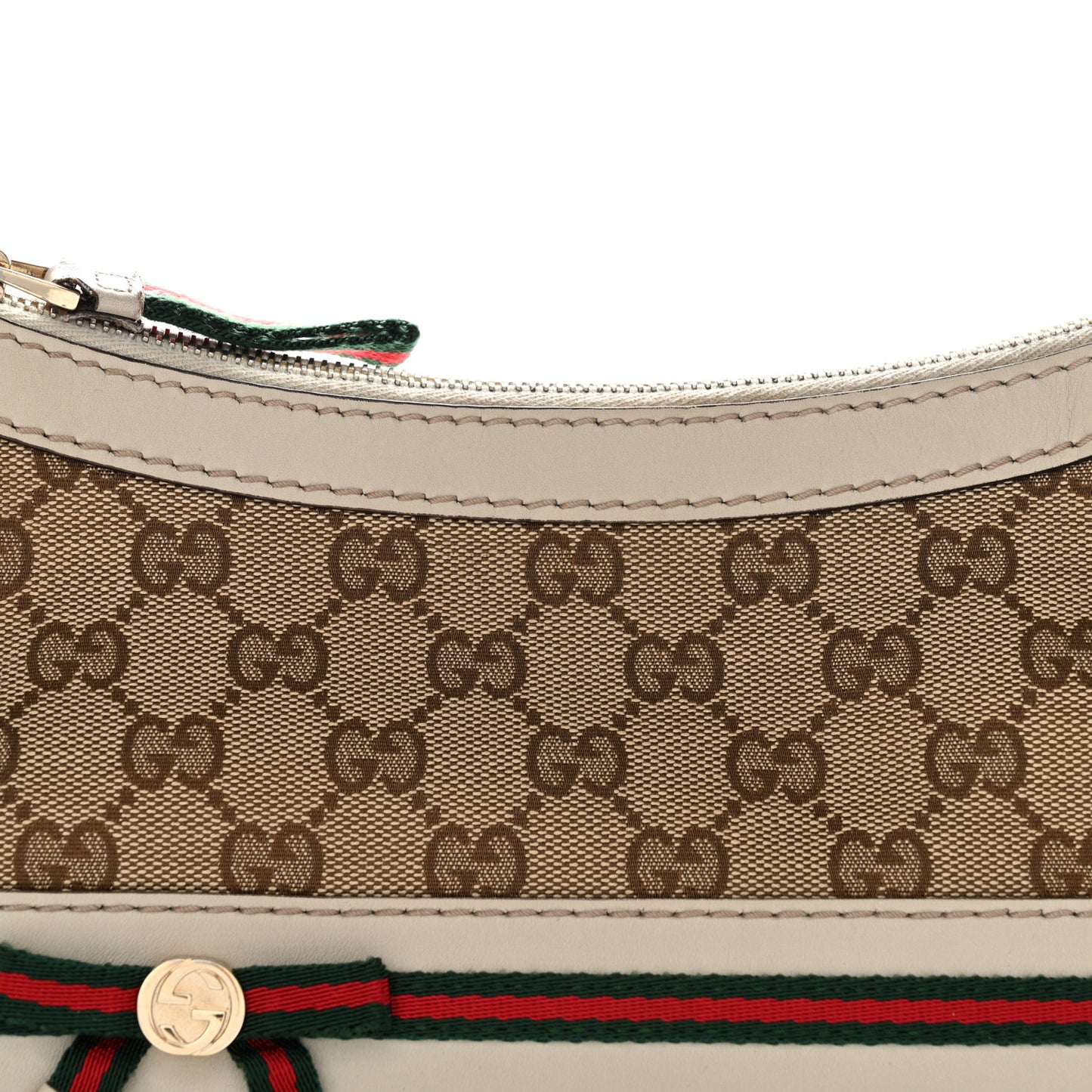 Guccissima Web Small Mayfair Bow Detail Shoulder Bag Beige Off White