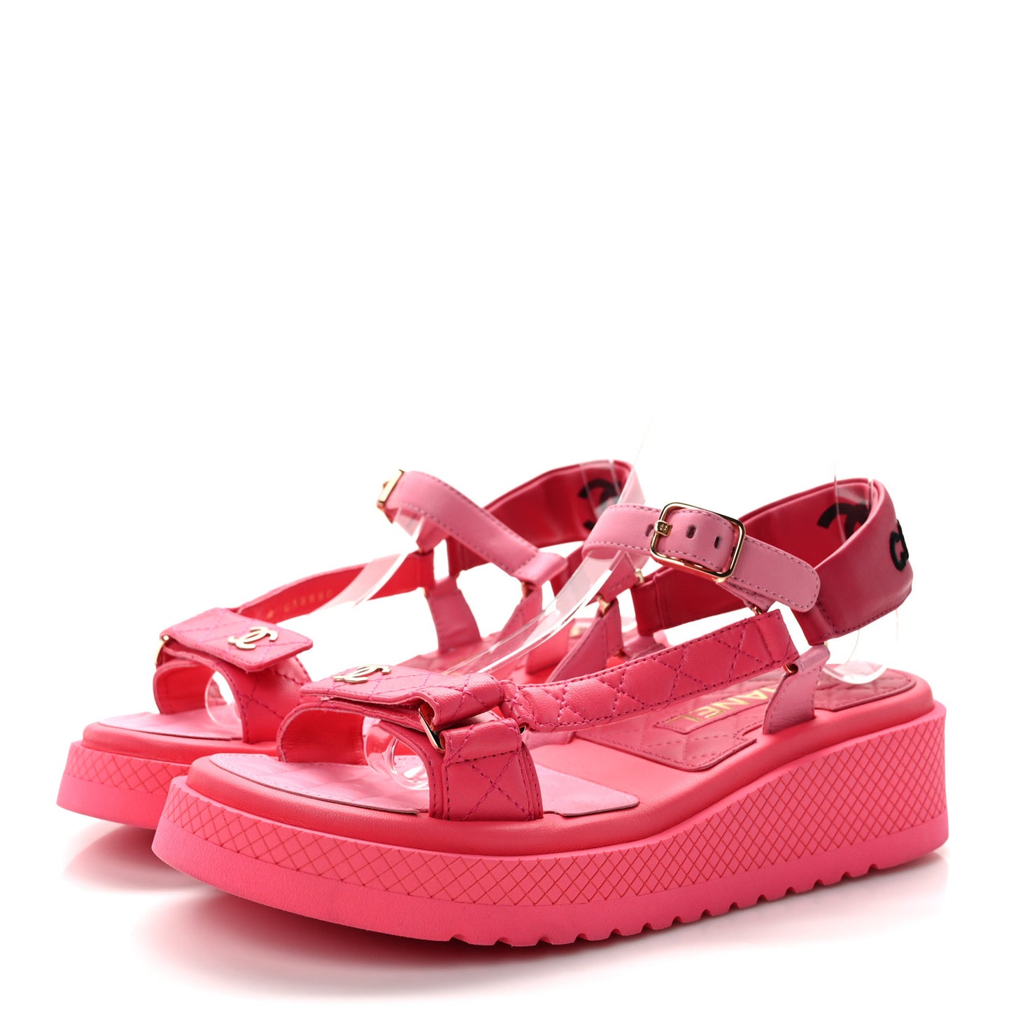 Lambskin Logo Platform Sandals 39 Pink Red