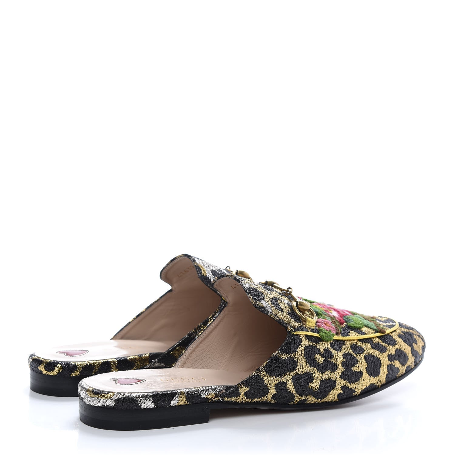 Gucci Lurex Jacquard Leopard Embroidered Womens Princetown Slippers 39.5 Black Gold 4 of 9