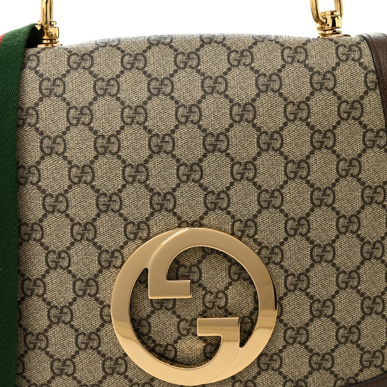 Gucci GG Supreme Monogram Textured Dollar Calfskin Web Medium Blondie Top Handle Shoulder Flap Bag Beige Ebony New Acero 9 of 12