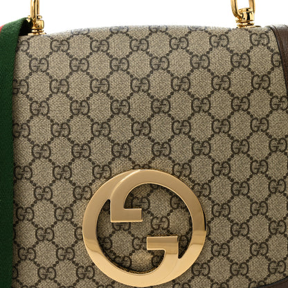 Gucci GG Supreme Monogram Textured Dollar Calfskin Web Medium Blondie Top Handle Shoulder Flap Bag Beige Ebony New Acero 9 of 12