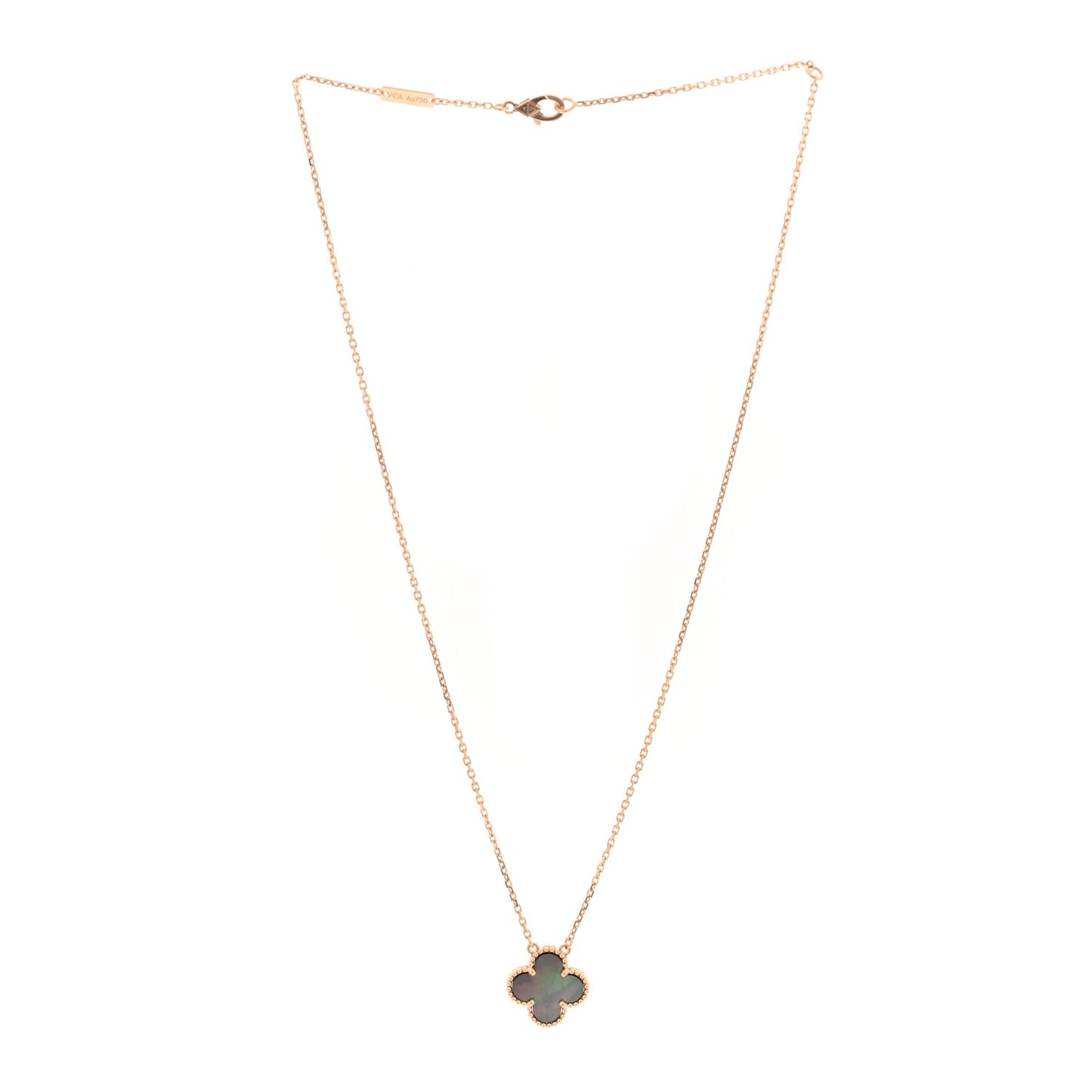 18K Rose Gold Gray Mother of Pearl Vintage Alhambra Pendant Necklace