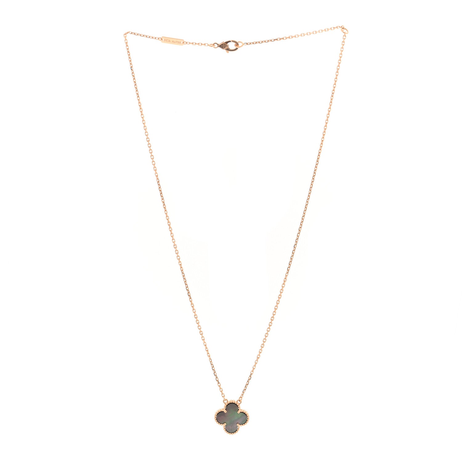 Van Cleef & Arpels 18K Rose Gold Gray Mother of Pearl Vintage Alhambra Pendant Necklace 4 of 6