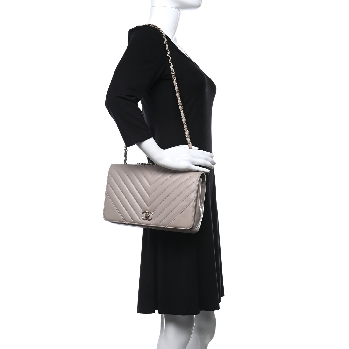 Calfskin Chevron Quilted Large Statement Flap Grey