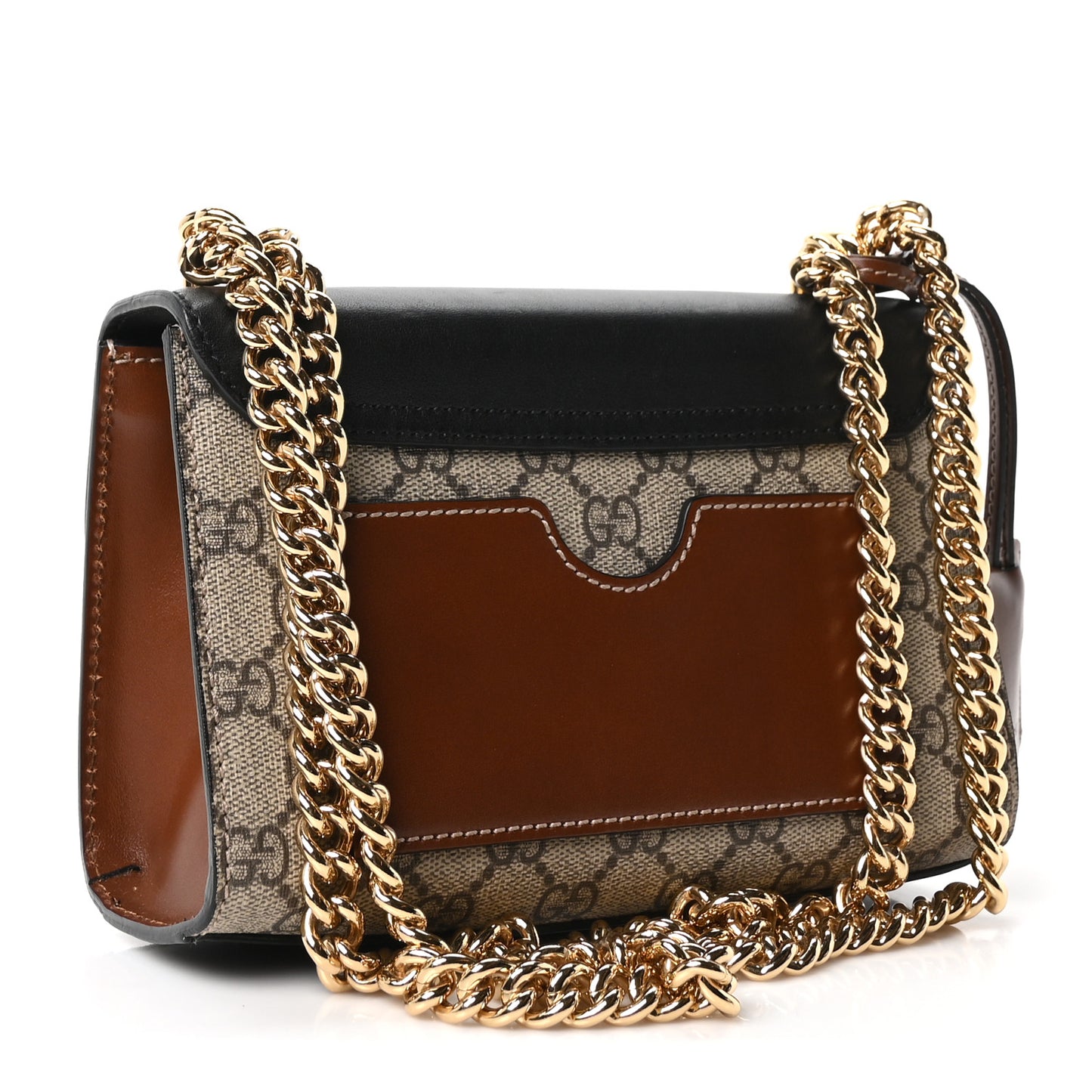 GG Supreme Monogram Calfskin Small Padlock Shoulder Bag Beige Black Cuir