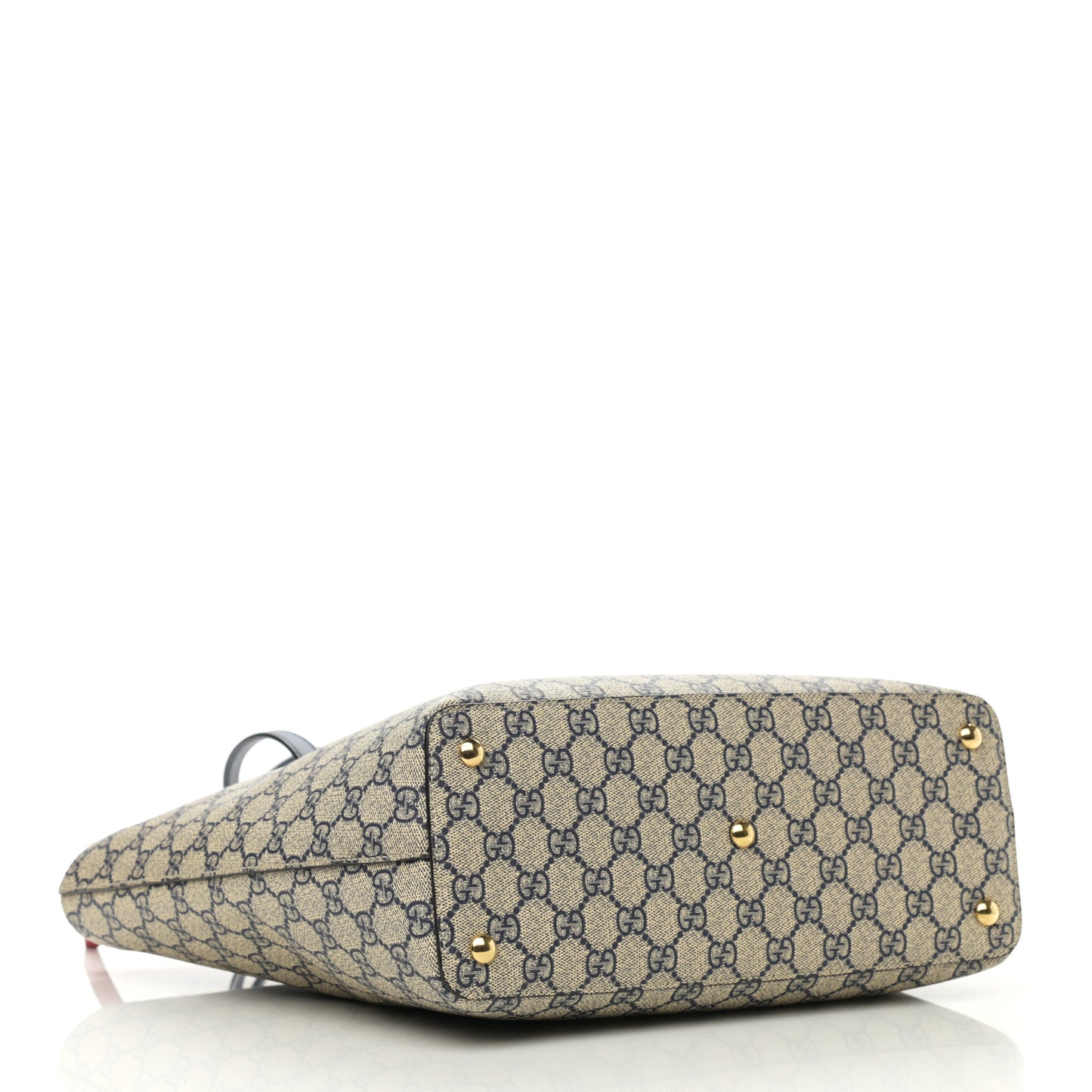 GG Supreme Monogram Medium Zippered Bucket Tote Beige Blue Hibiscus Red