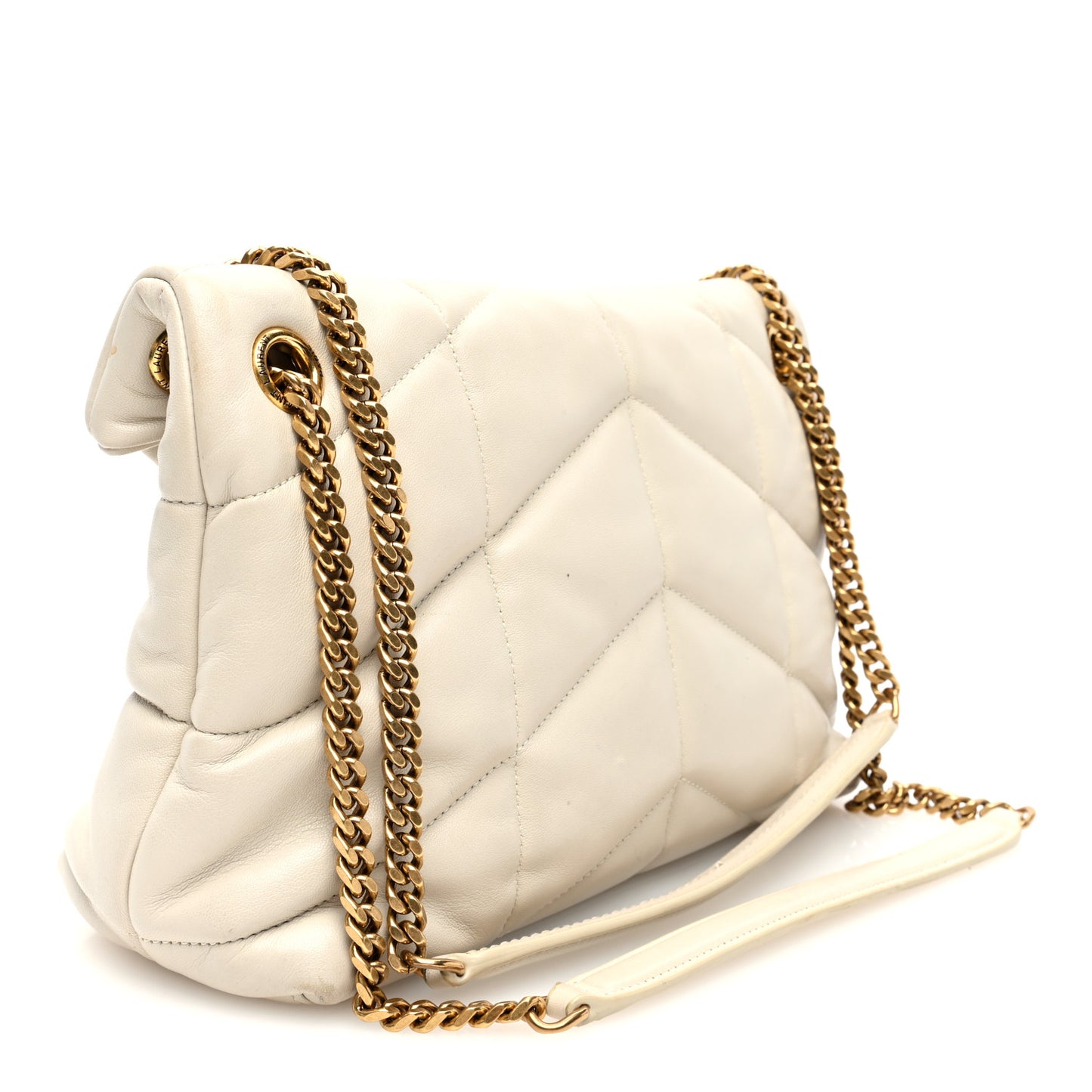 Lambskin Quilted Small Loulou Puffer Monogram Chain Satchel Blanc Vintage