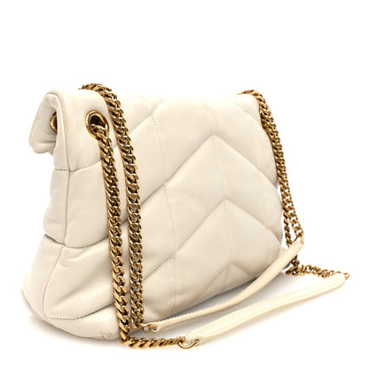 Saint Laurent Lambskin Quilted Small Loulou Puffer Monogram Chain Satchel Blanc Vintage 3 of 11