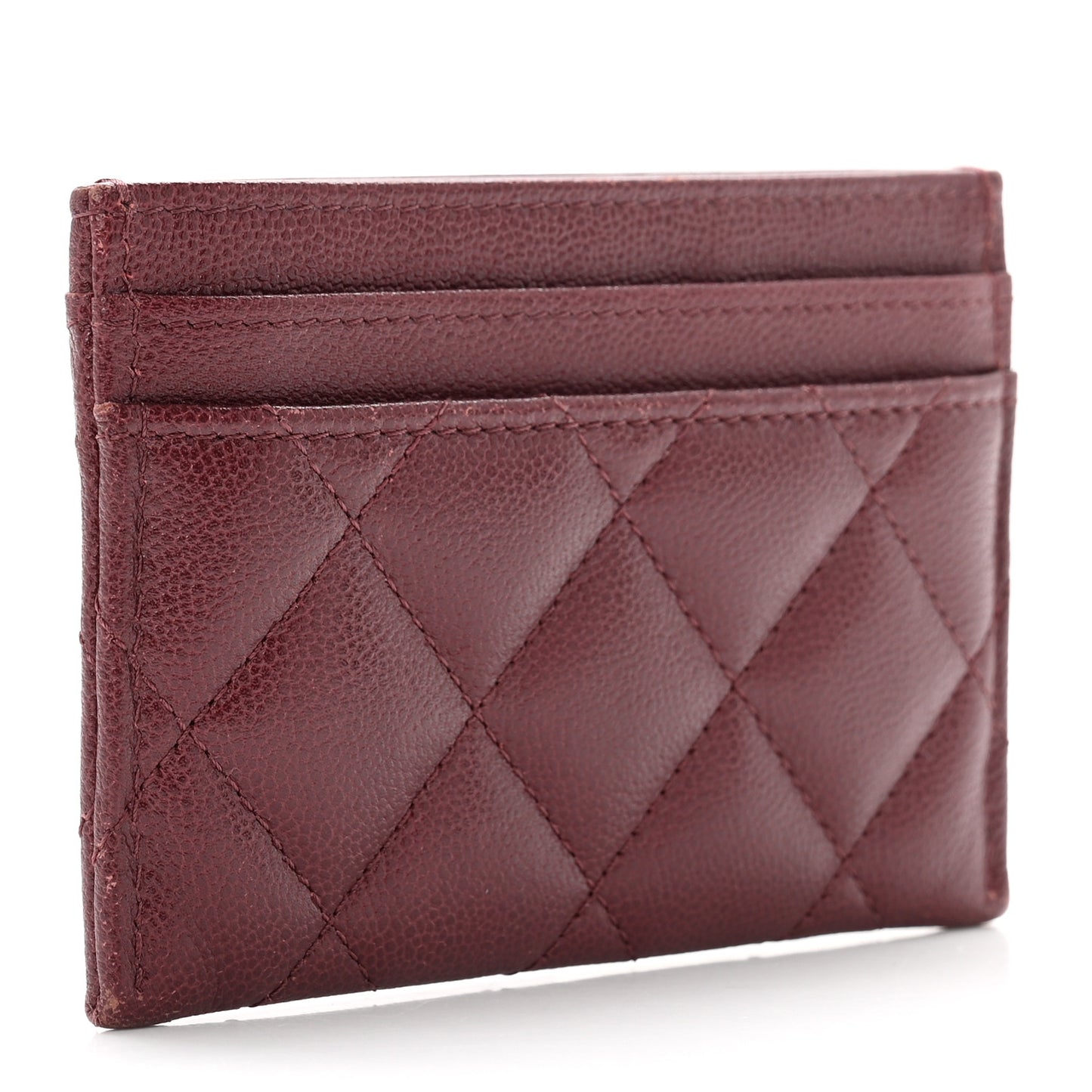 Caviar Quilted Studded CC Card Holder Burgundy