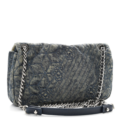 Chanel Denim Quilted Camellia Embroidered Medium Flap Blue 3 of 10