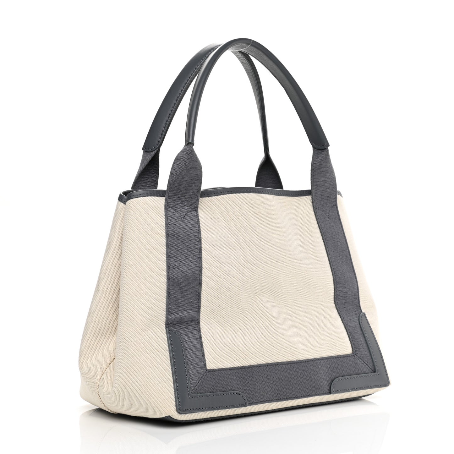 Cotton Canvas Satin Calfskin S Navy Cabas Natural Grey