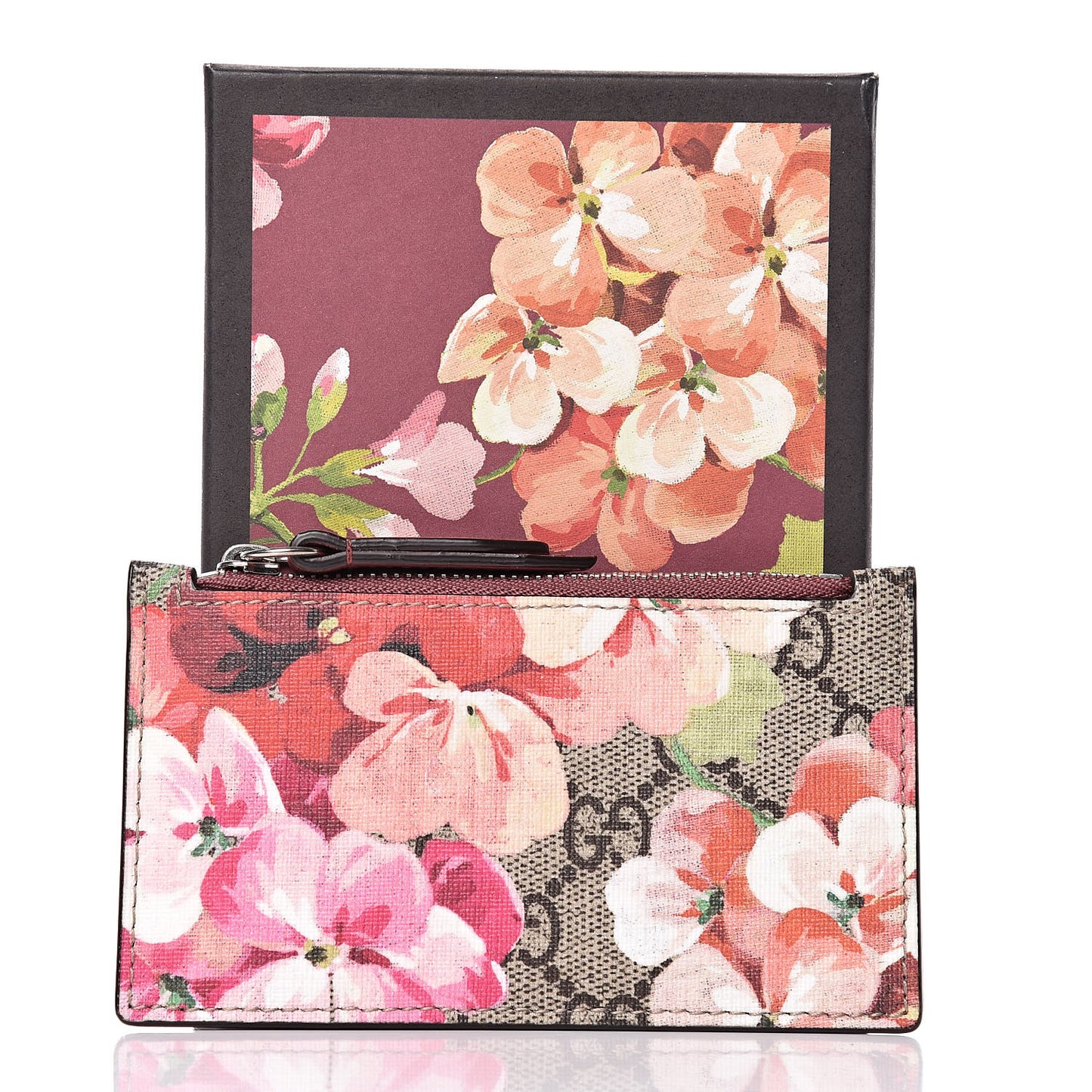 GG Supreme Monogram Blooms Coin Case Card Holder Beige Multicolor Dry Rose