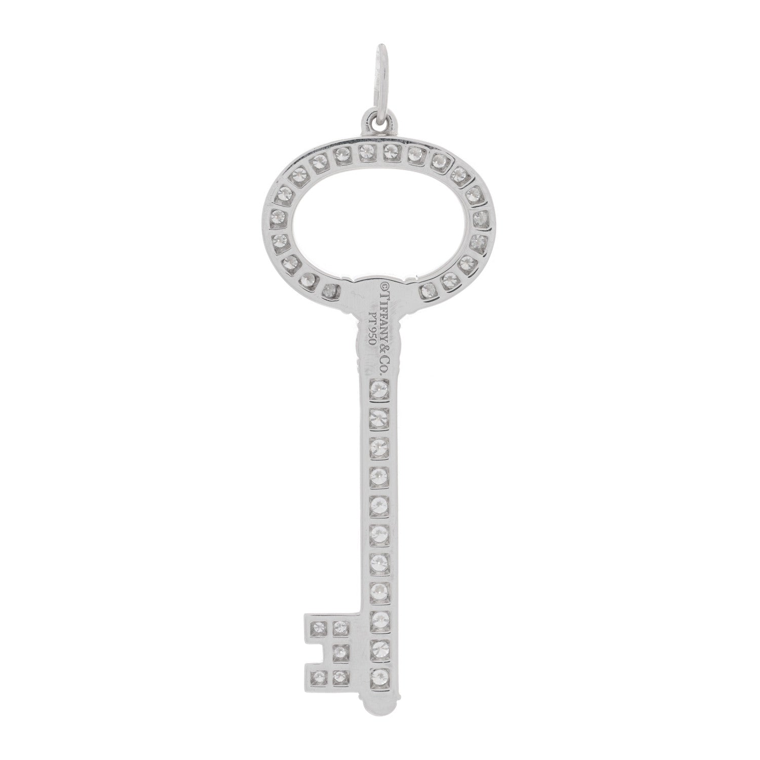 Tiffany Platinum Diamond Oval Key Charm Pendant 3 of 4
