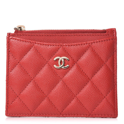Chanel Caviar Quilted CC Zip Card Holder Red 1 of 8