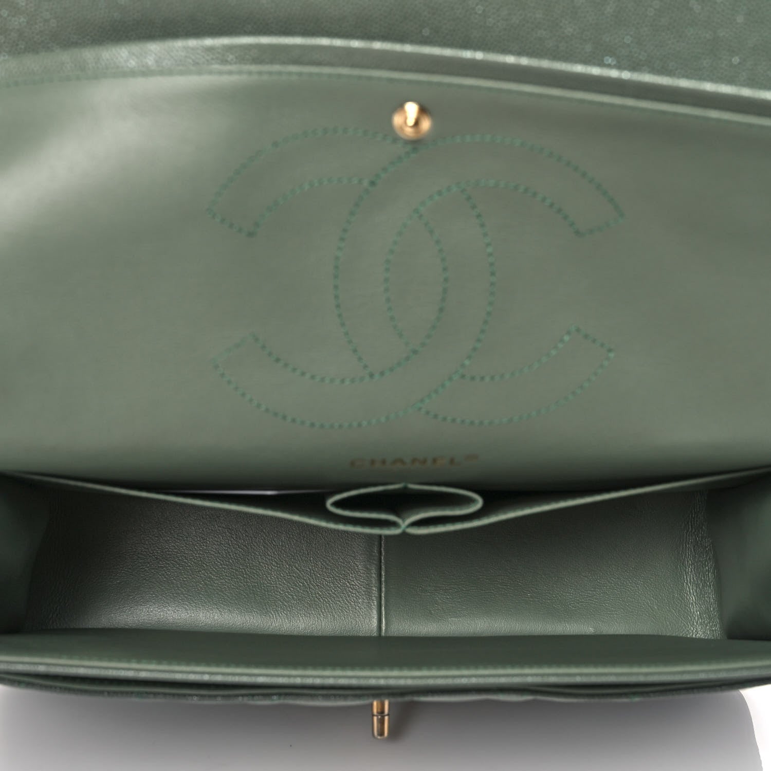 Chanel Iridescent Caviar Quilted Jumbo Double Flap Green 5 of 10