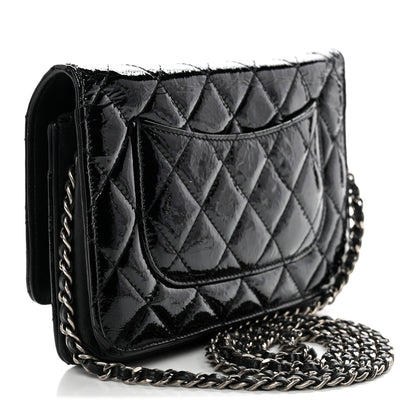 Chanel Distressed Patent Calfskin Quilted Reissue Wallet On Chain WOC Black 3 of 14