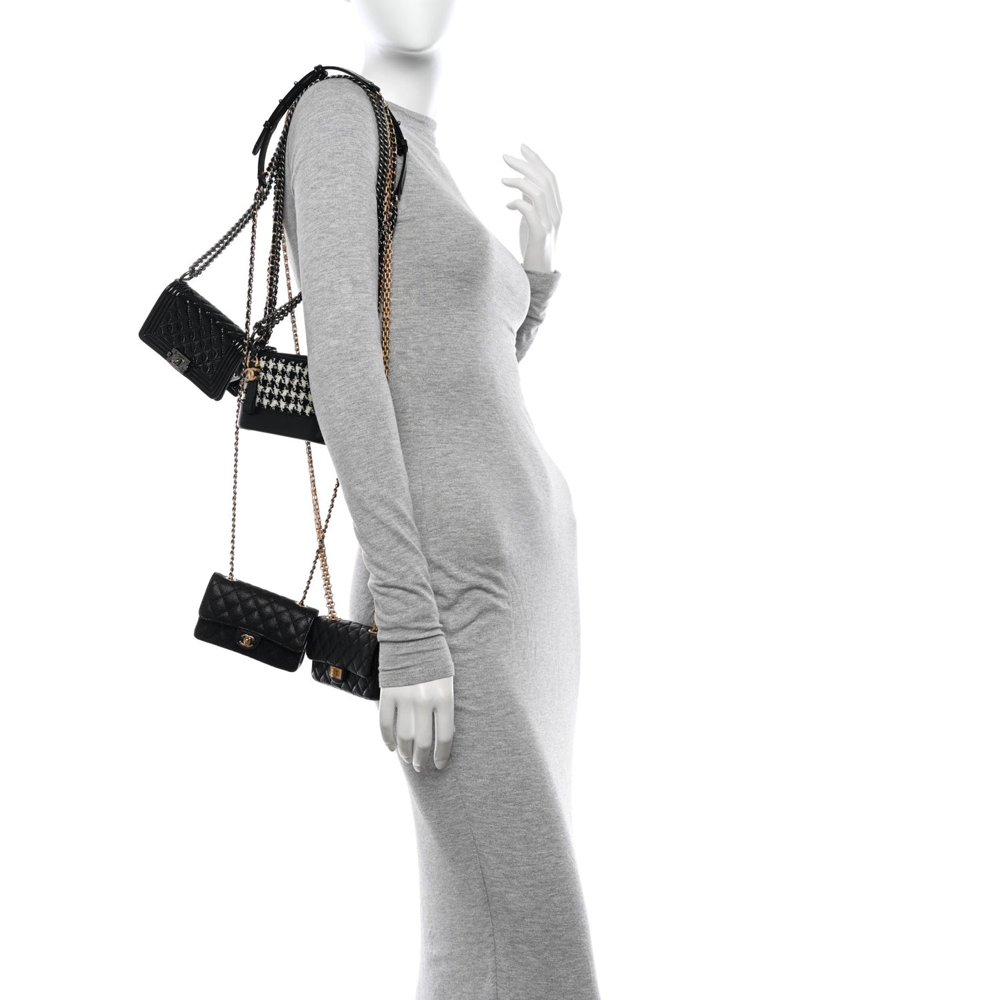 Lambskin Calfskin Tweed Success Story Set of 4 Minis Bags Black
