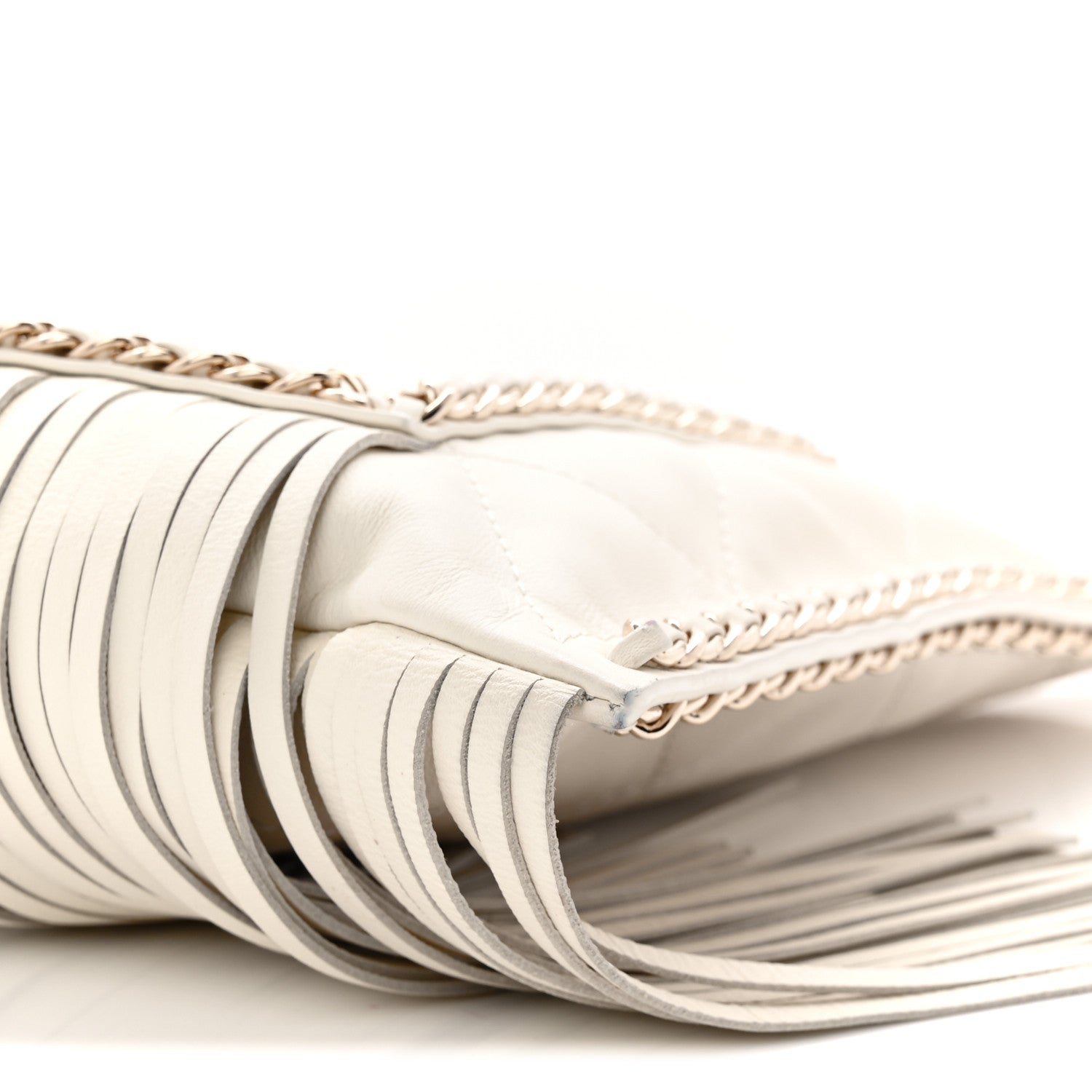 Chanel Calfskin Quilted Fringe Small Shopping Bag White 10 of 10