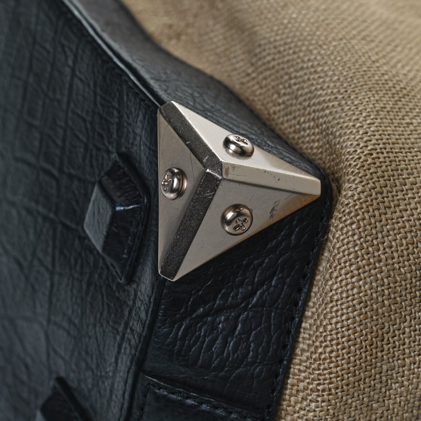 Pebbled Calfskin Canvas Small Emile Khaki Silver Hardware