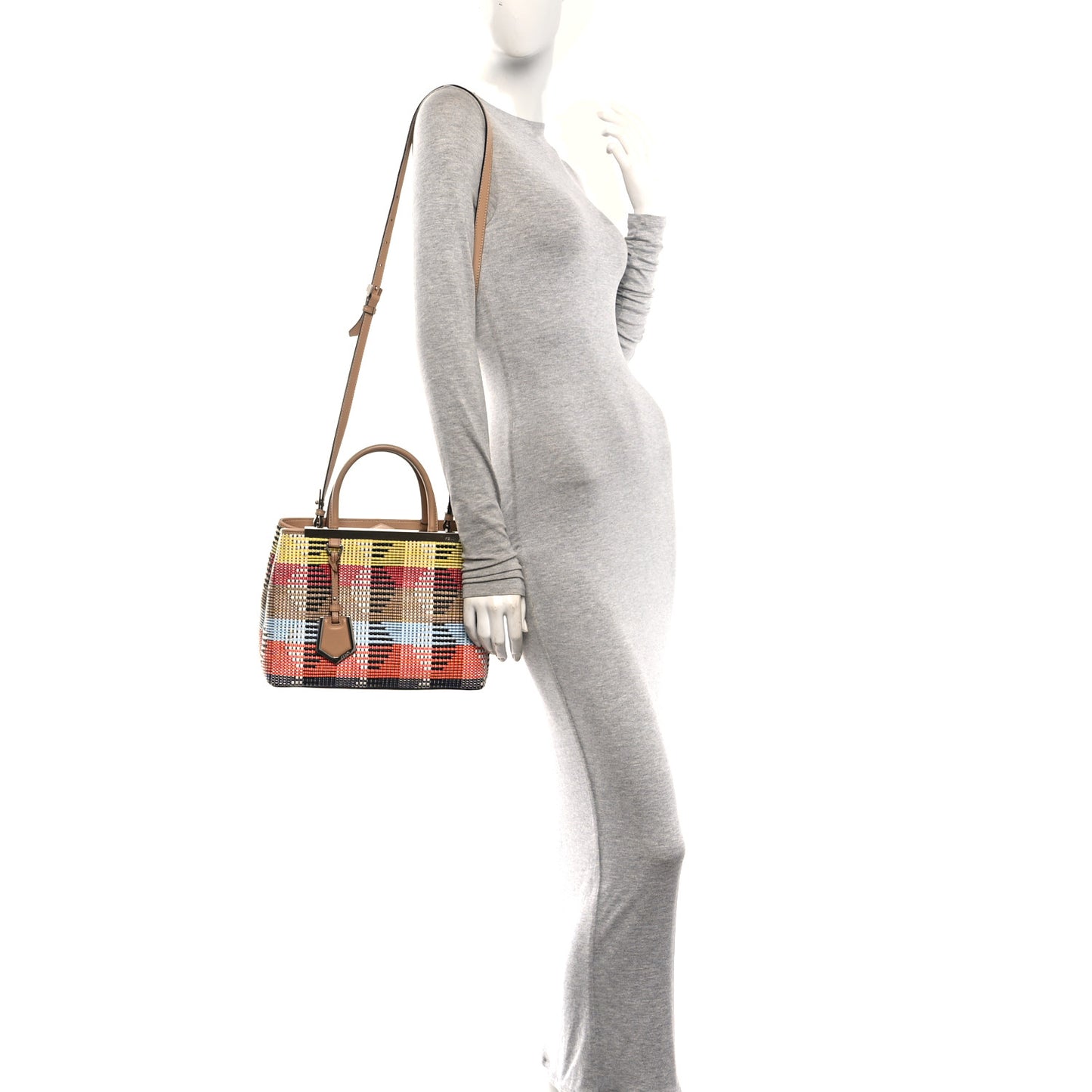 Woven Raffia Vitello Printed Petite 2Jours Tote Multicolor