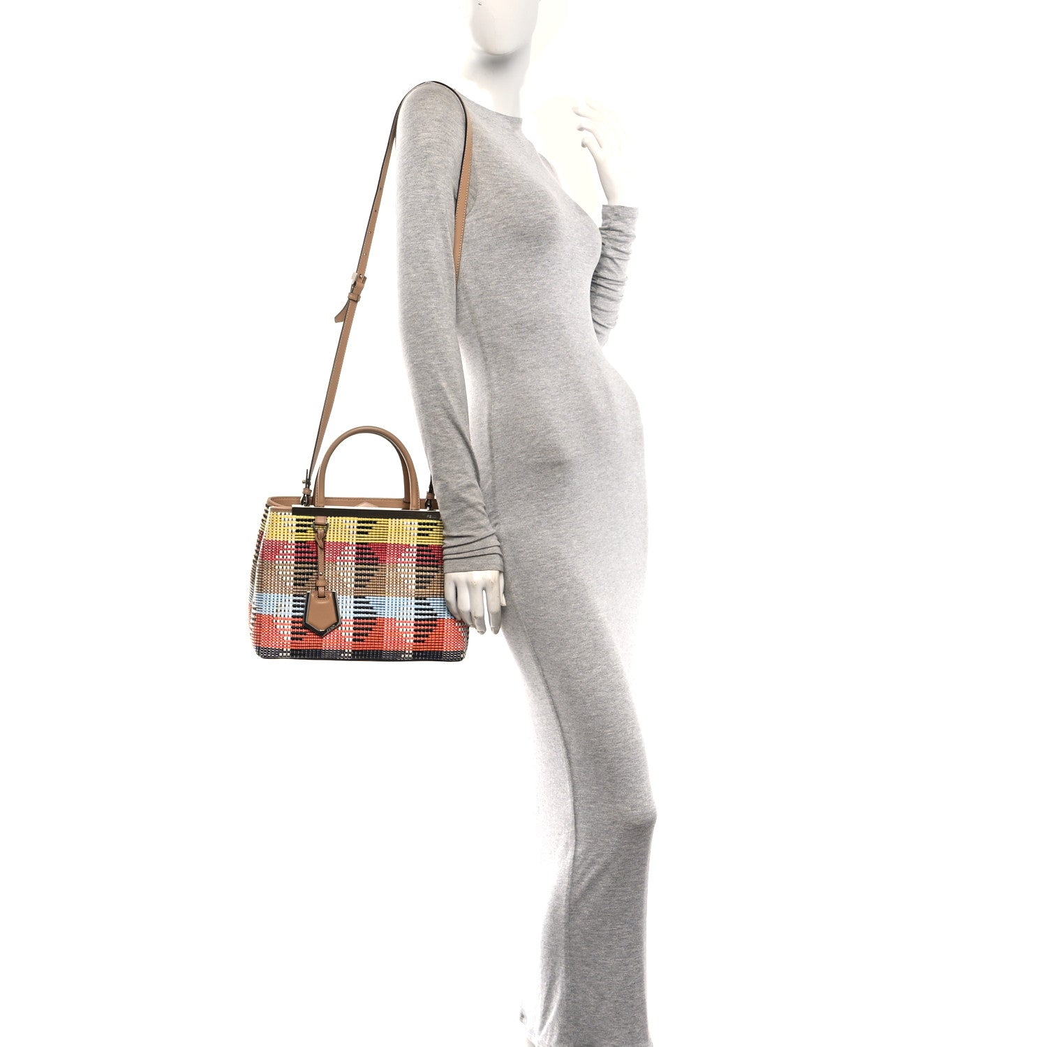 Fendi Woven Raffia Vitello Printed Petite 2Jours Tote Multicolor 2 of 10