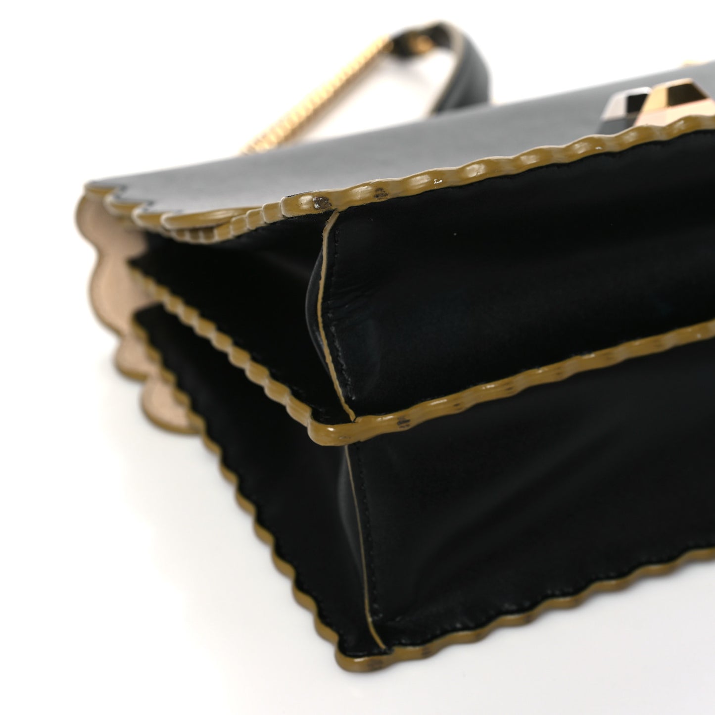 Vitello Liberty Scalloped Studded Kan I Shoulder Bag Black