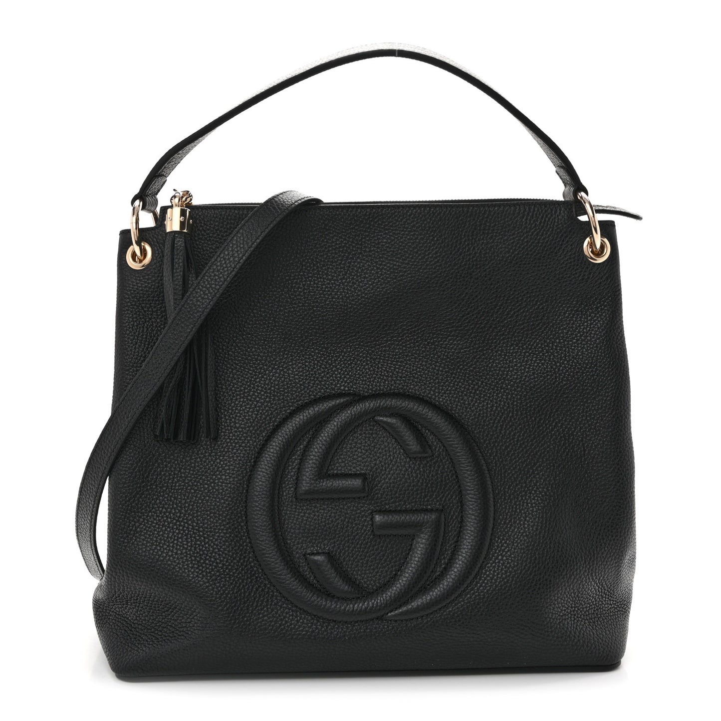 Pebbled Calfskin Large Soho Hobo Black