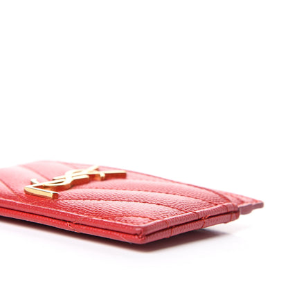 Saint Laurent Grain De Poudre Matelasse Chevron Monogram Credit Card Case Bandana Red 6 of 9