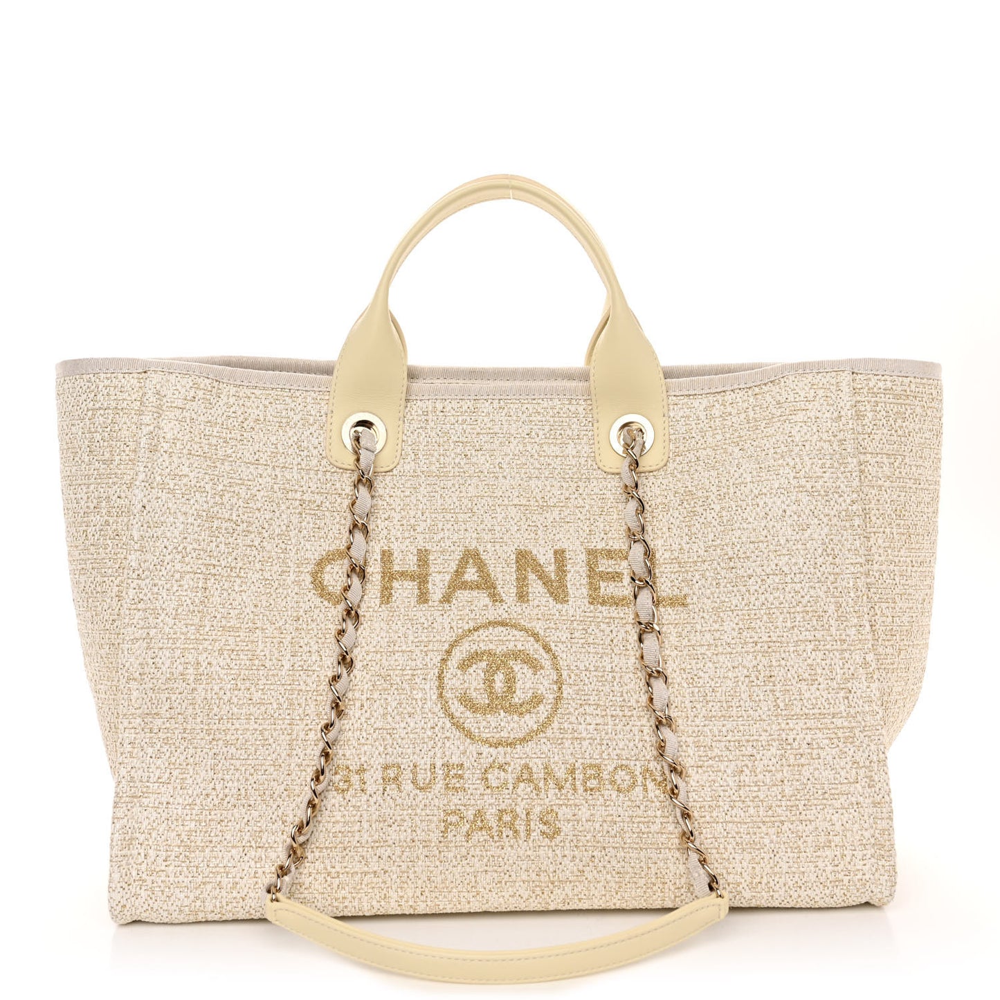 Lurex Boucle Medium Deauville Tote White