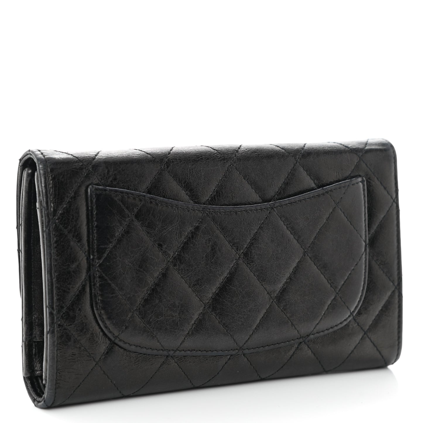 Glazed Calfskin Quilted Reissue Long Flap Wallet Black