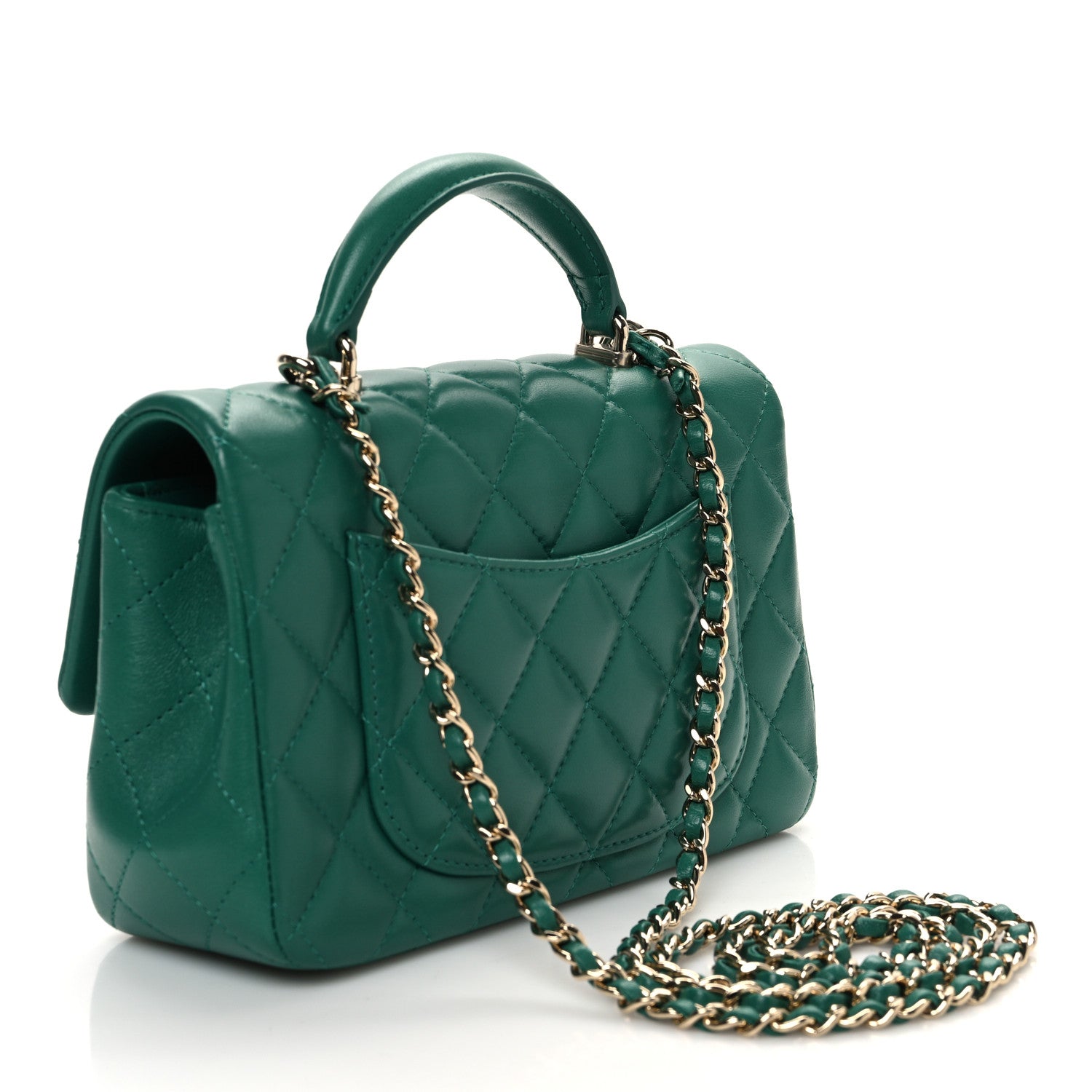 Chanel Lambskin Quilted Mini Top Handle Rectangular Flap Green 3 of 10