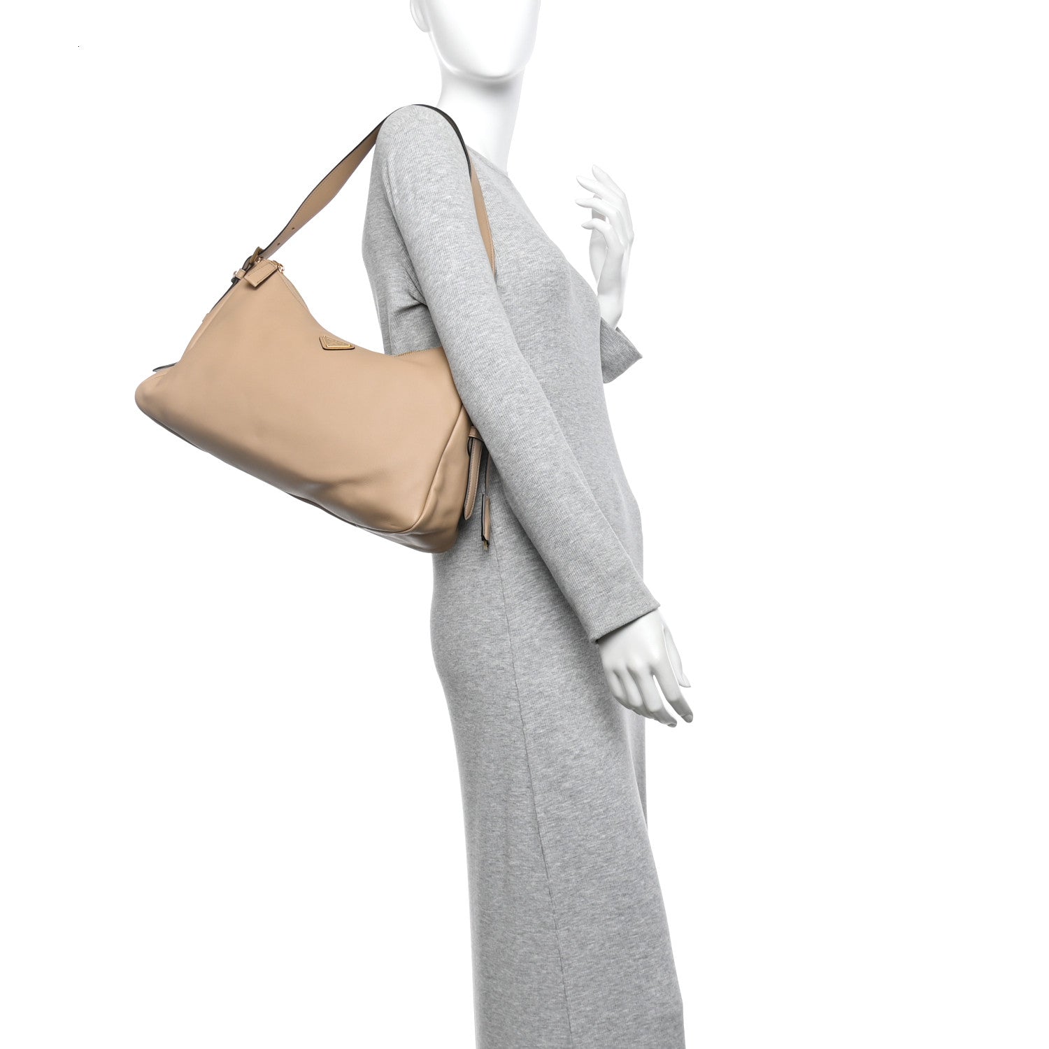 Prada Soft Calfskin Large Aimée Shoulder Bag Travertine 2 of 10