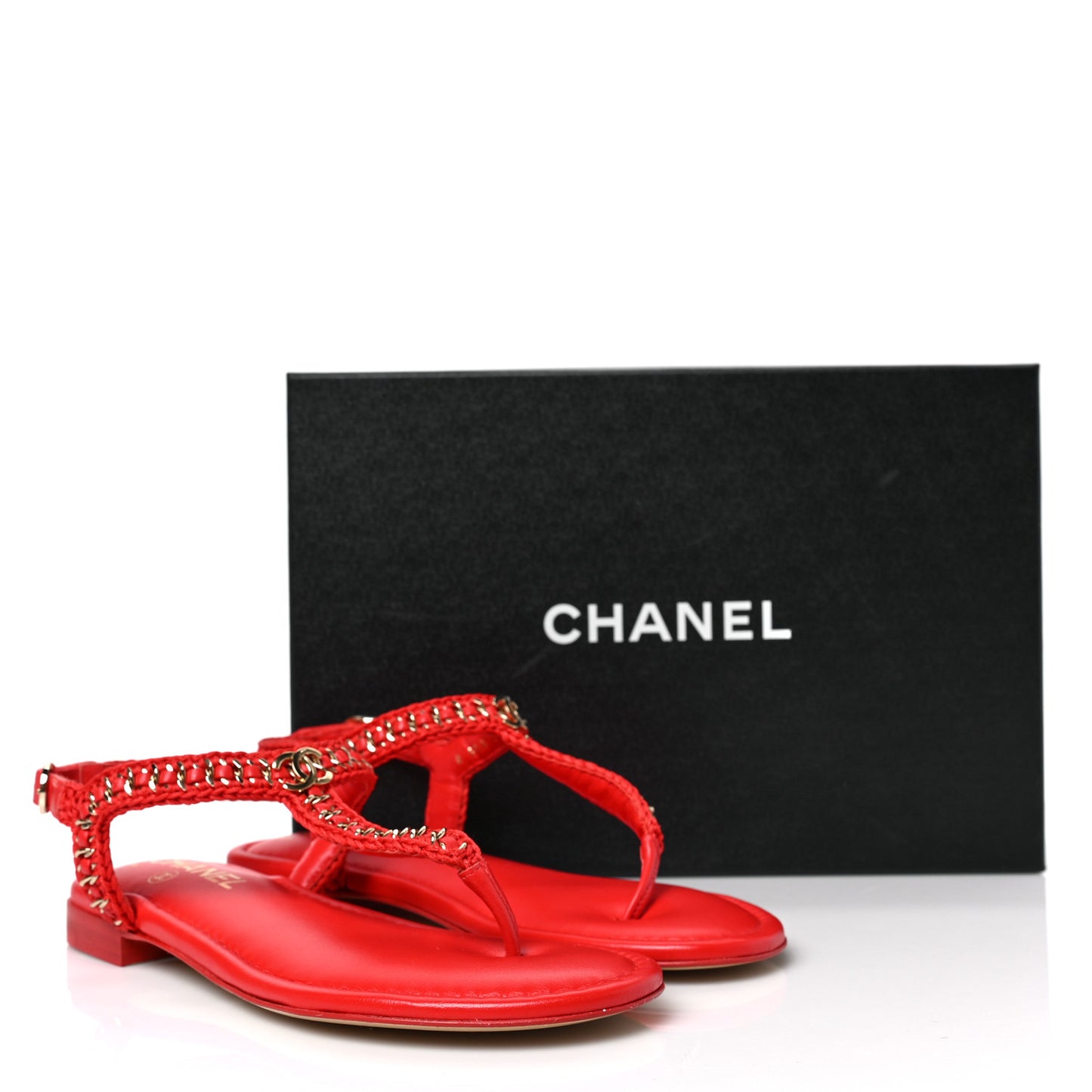 Lambskin Embroidered CC Thong Sandals 36.5 Red