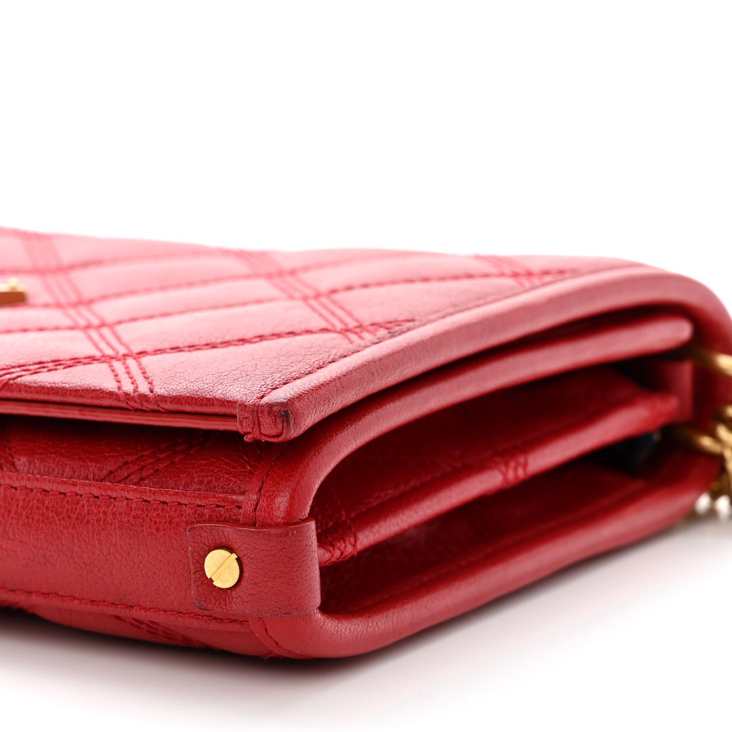 Saint Laurent Lambskin Diamond Quilted Becky Chain Wallet Rouge Eros 9 of 10