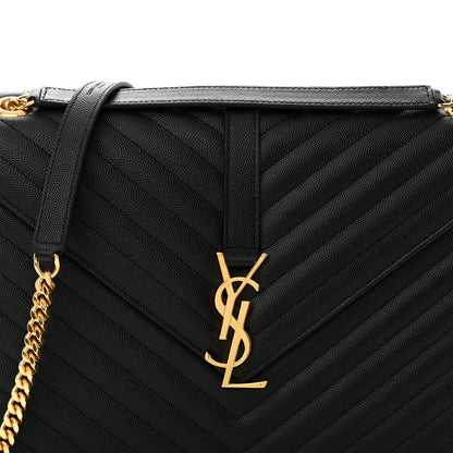 Saint Laurent Grain De Poudre Matelasse Chevron Large Monogram Satchel Black 7 of 9
