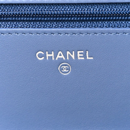 Chanel Denim Quilted Camellia Wallet On Chain WOC Blue 6 of 10