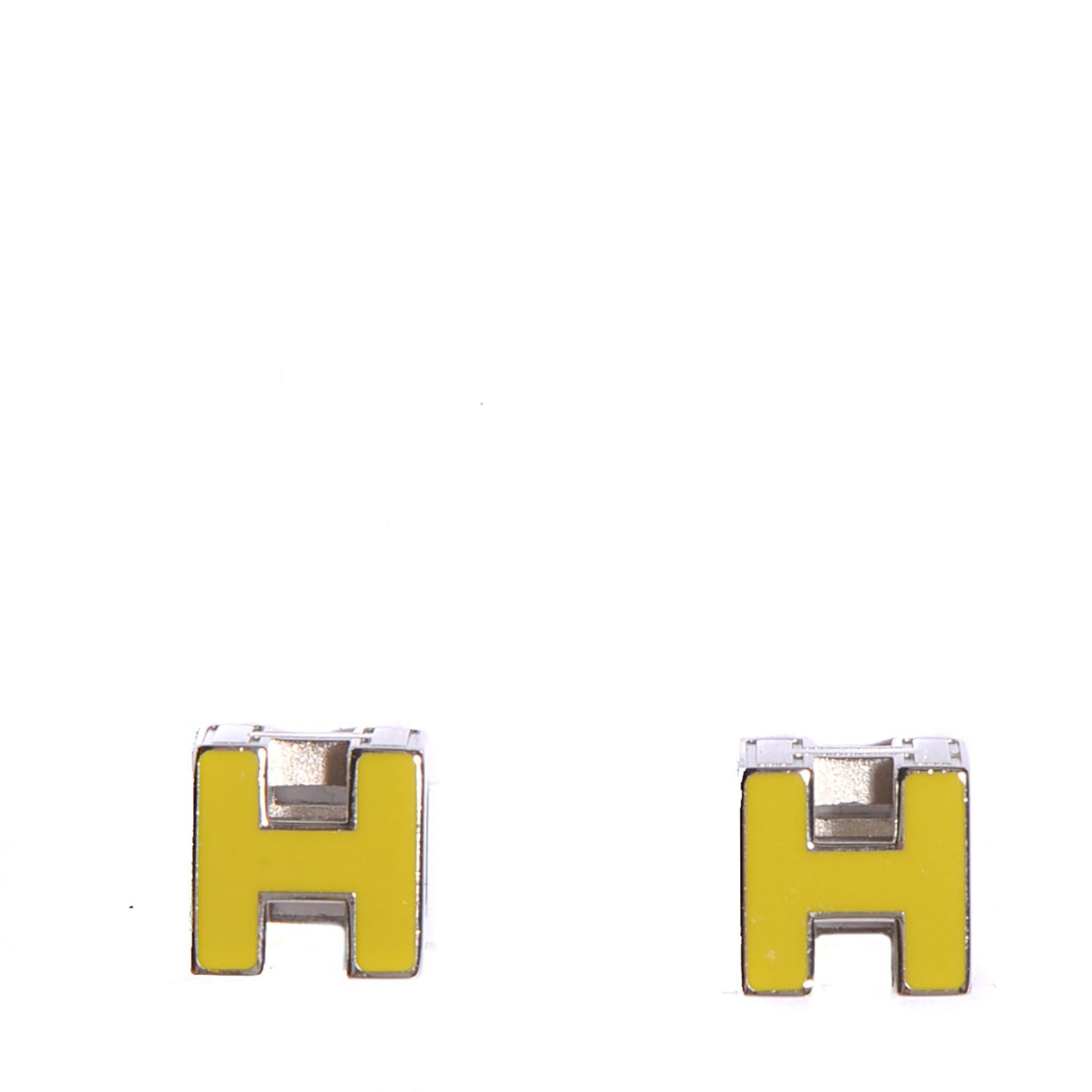 Hermes Palladium Lacquered Cage d'H Earrings Naples Yellow 1 of 4