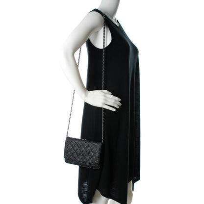 Chanel Crackled Calfskin Wallet On Chain WOC Black 2 of 6