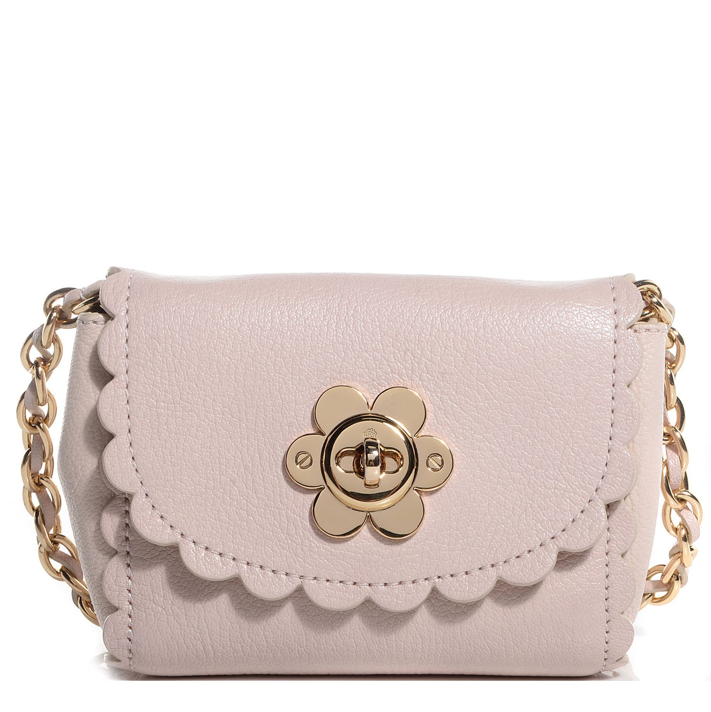 Soft Matte Pebbled Flower Lock Crossbody Bag Beige