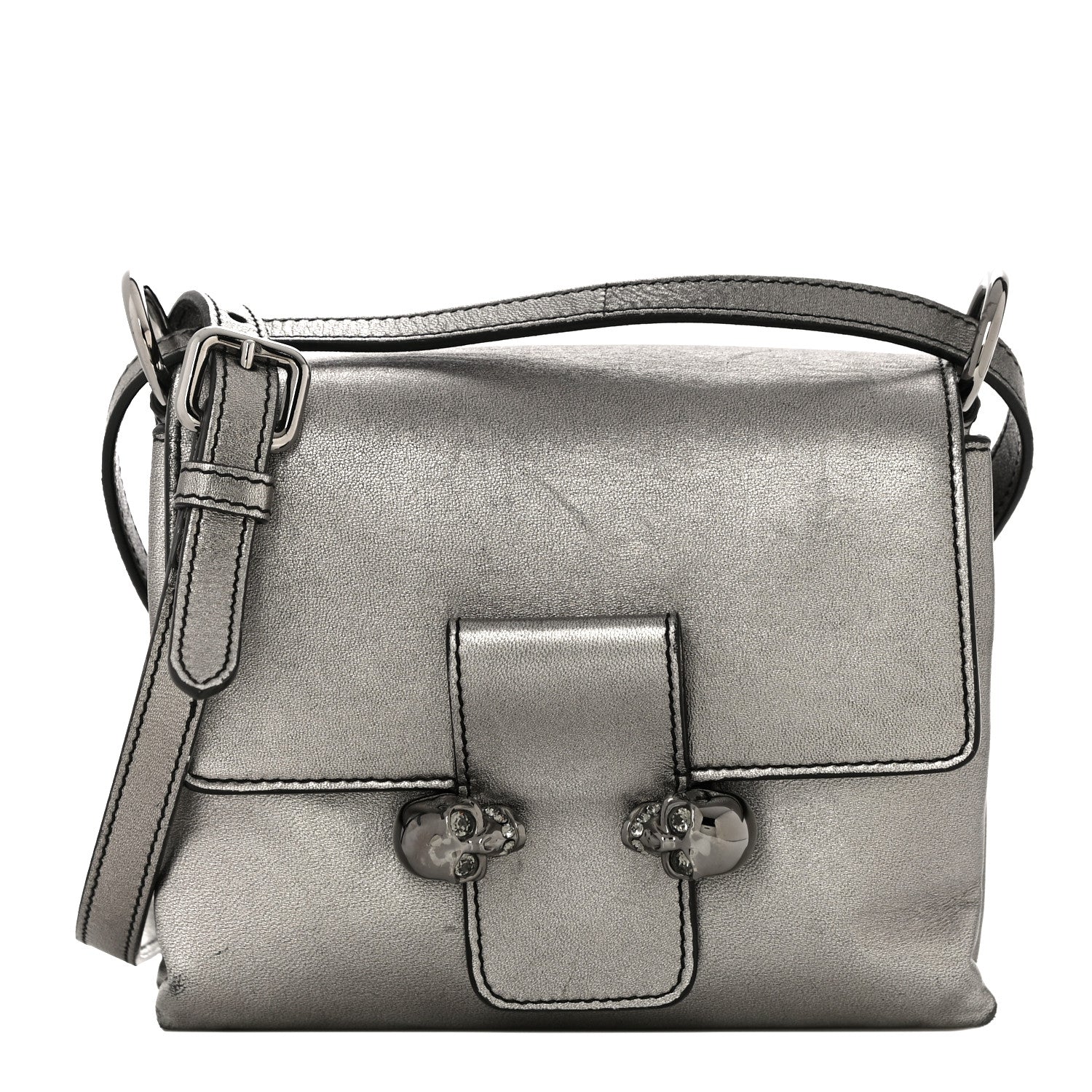 Alexander McQueen Metallic Small Twin Skull Chain Crossbody Antique Silver 1 of 18