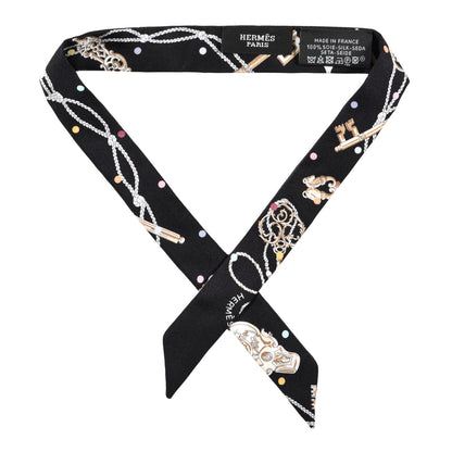 Hermes Silk Les Cles A Pois Doll Twilly Black Beige Rose 1 of 3