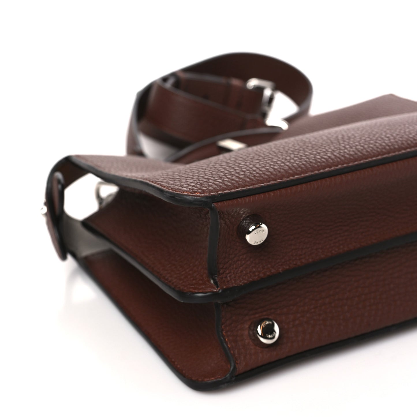Cuoio Romano Vitello Cover Glazed Fabric Bi-Color FF 1974 Mini Peekaboo I SEE U Satchel Ghianda Grezzo