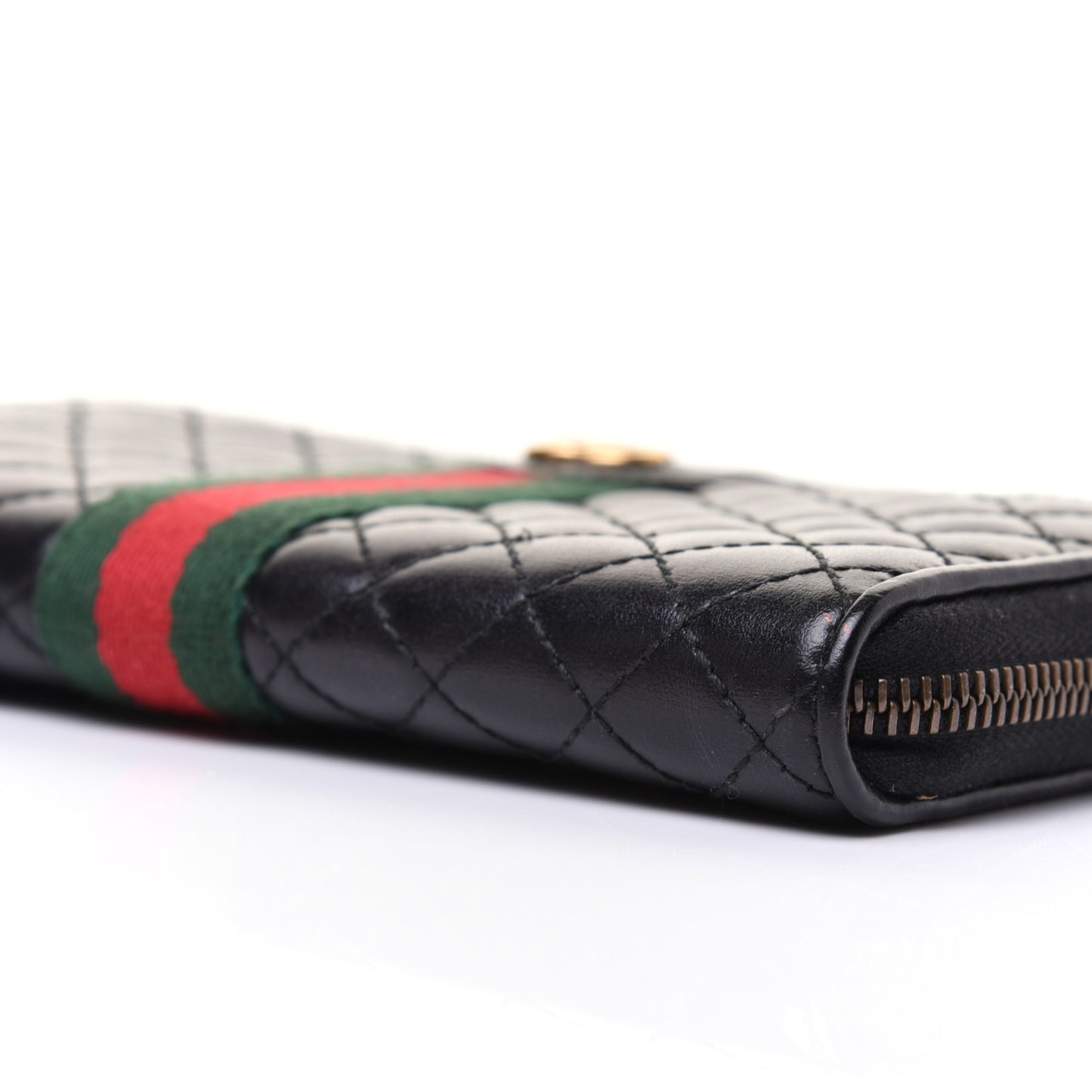 Calfskin Web Trapuntata GG Zip Around Wallet Black