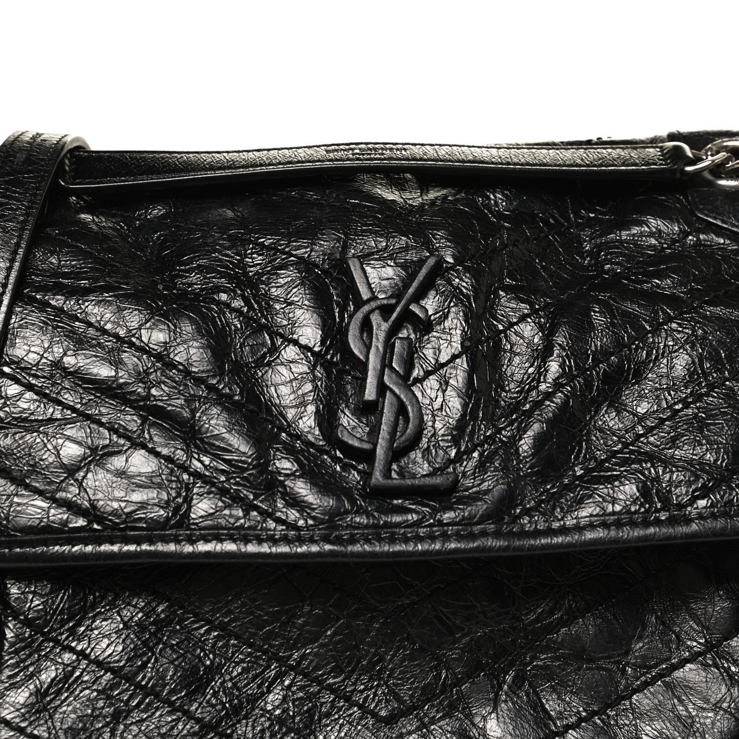 Saint Laurent Crinkled Calfskin Matelasse Monogram Medium Niki Chain Satchel Black 9 of 11