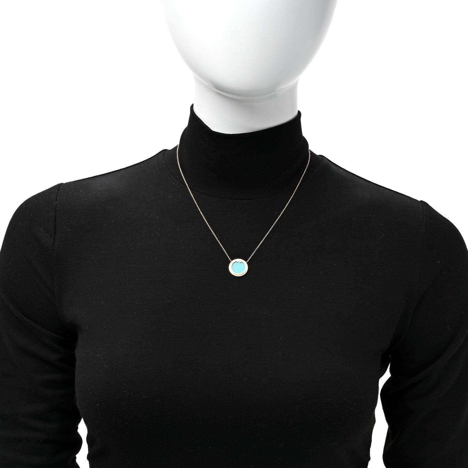 Tiffany 18K Yellow Gold Diamond Turquoise T Circle Pendant Necklace 6 of 14