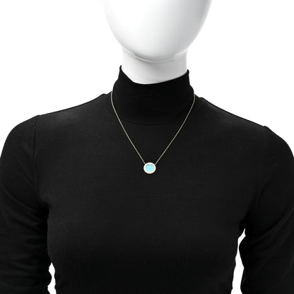 Tiffany 18K Yellow Gold Diamond Turquoise T Circle Pendant Necklace 6 of 14