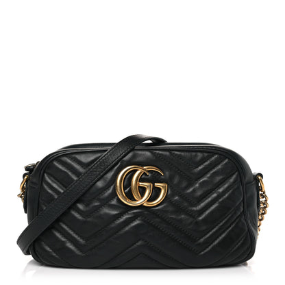 Gucci Calfskin Matelasse Small GG Marmont Chain Shoulder Bag Black 1 of 9